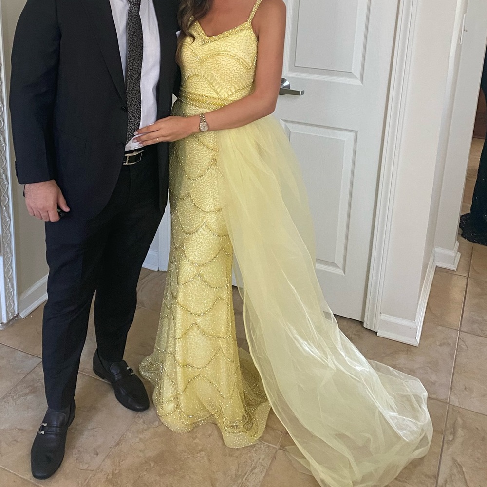 Custom Couture Gown- Yellow sequin Gown - Picture 3 of 4